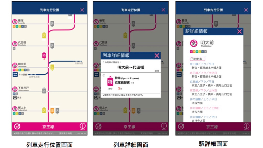 京王アプリ「列車位置情報」