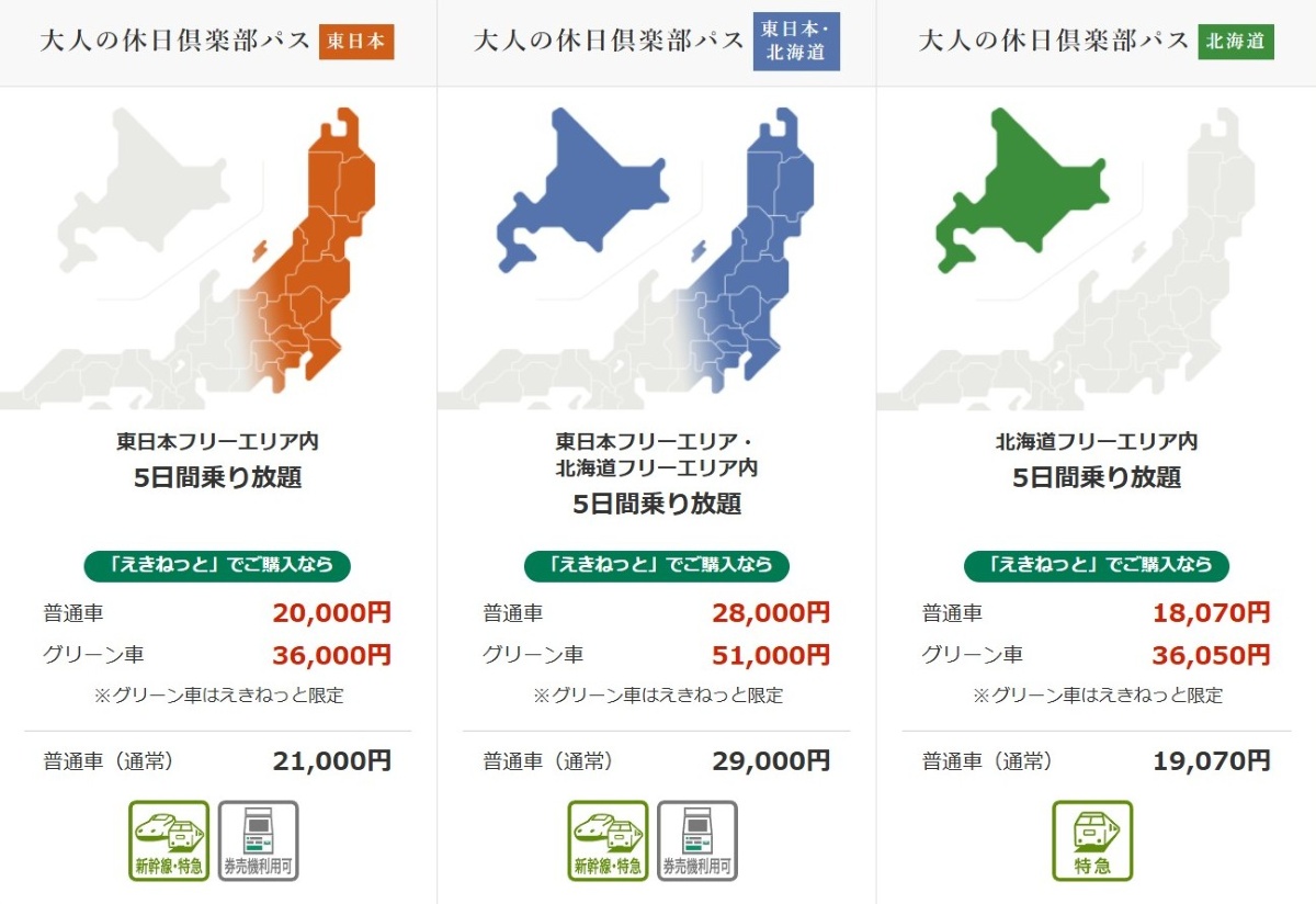 5日間乗り放題「大人の休日倶楽部パス」2026年度！東日本版2万円に